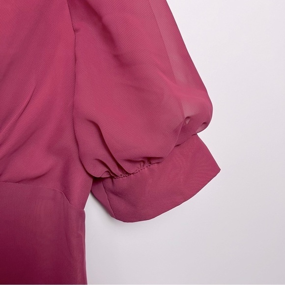 JJ House V-Neck Tea-Length Chiffon Evening Dress with Pleats Mulberry NEW US12 - Picture 9 of 16